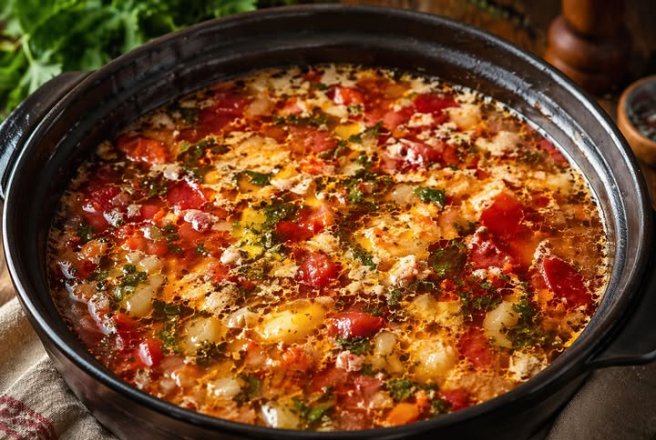 Ciorba de loboda cu galuste de branza feta
