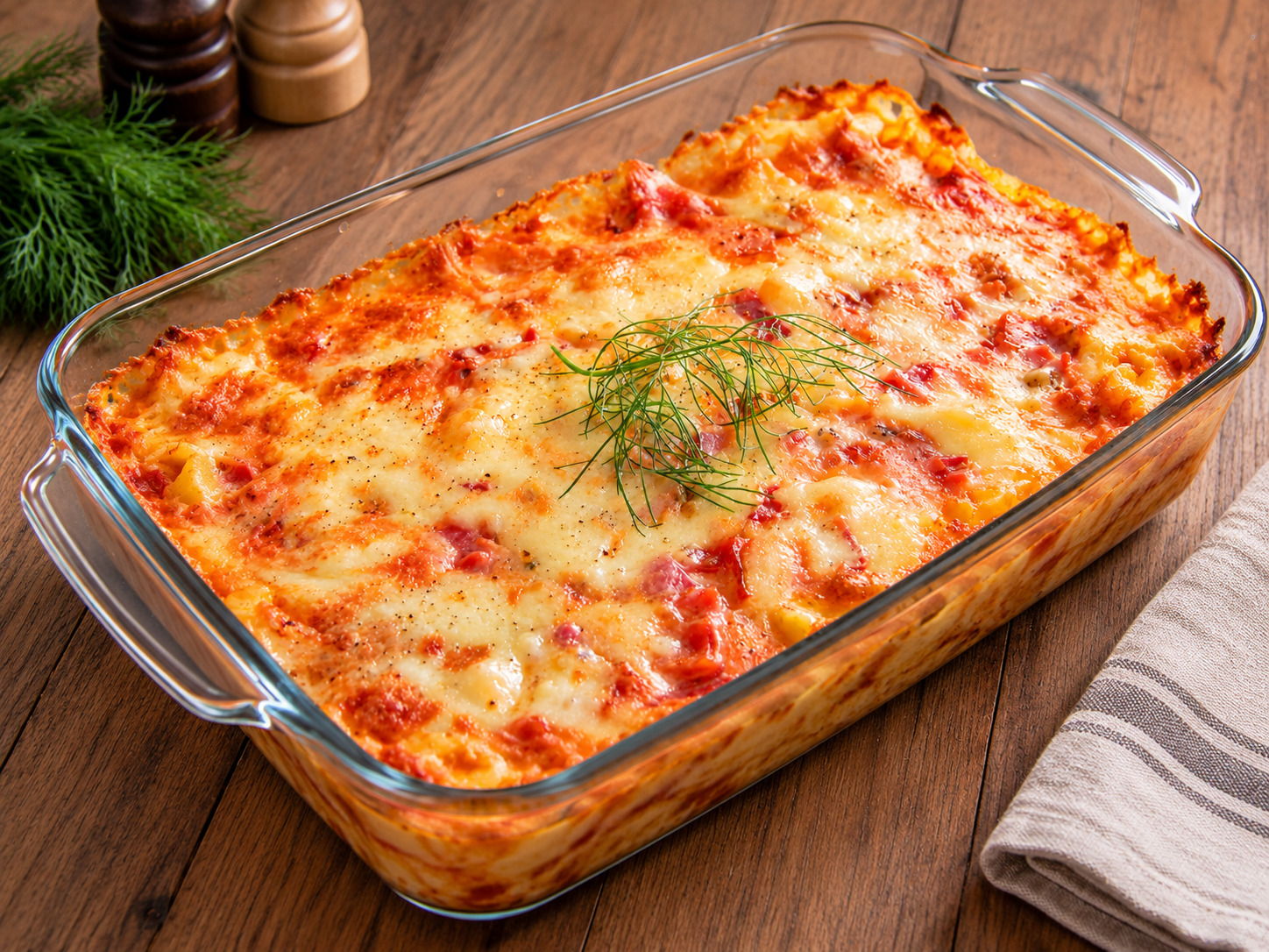 Cartofi gratinati cu sunca