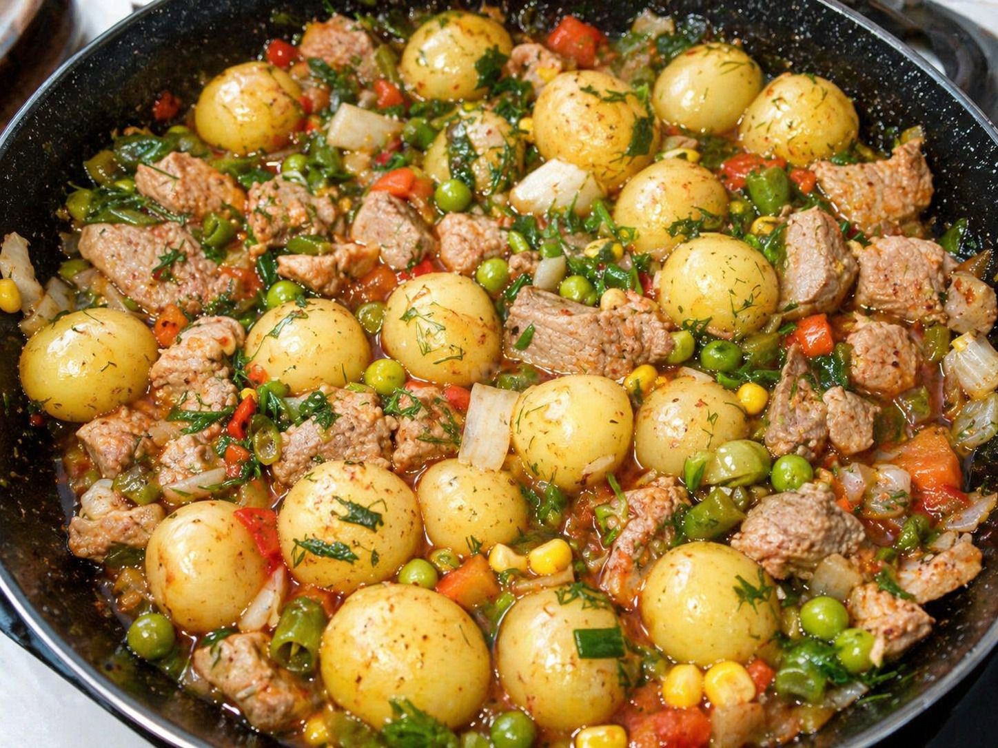 Tocanita din carne de porc si cartofi intregi