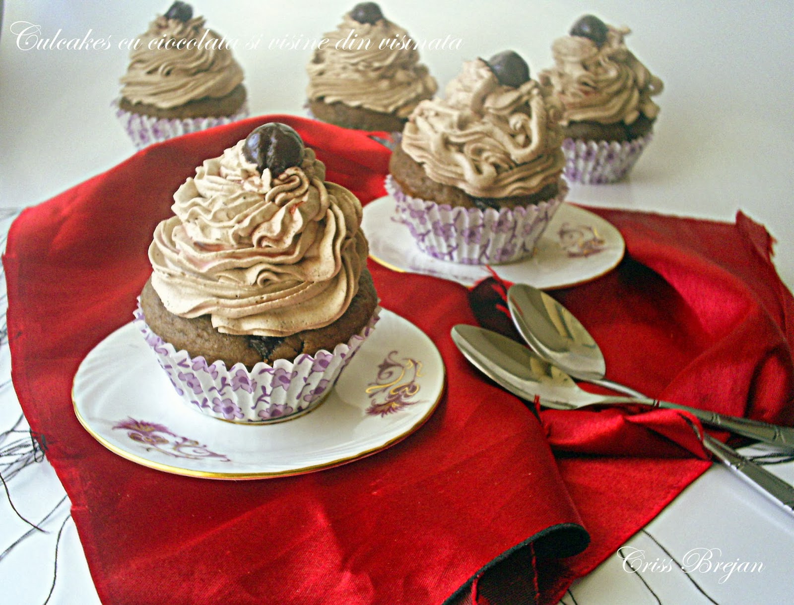 Cupcakes cu ciocolata si visine din visinata