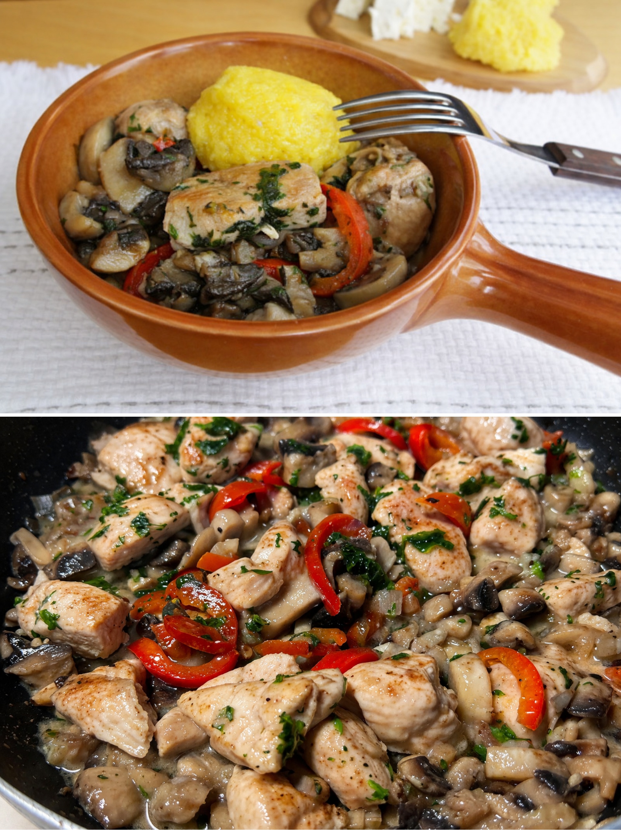 Sote de ciuperci cu piept de pui si usturoi