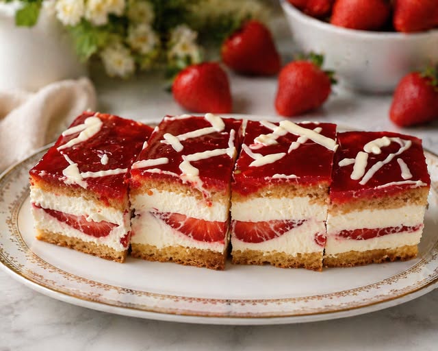 Prajitura cu crema de vanilie si jeleu de capsuni