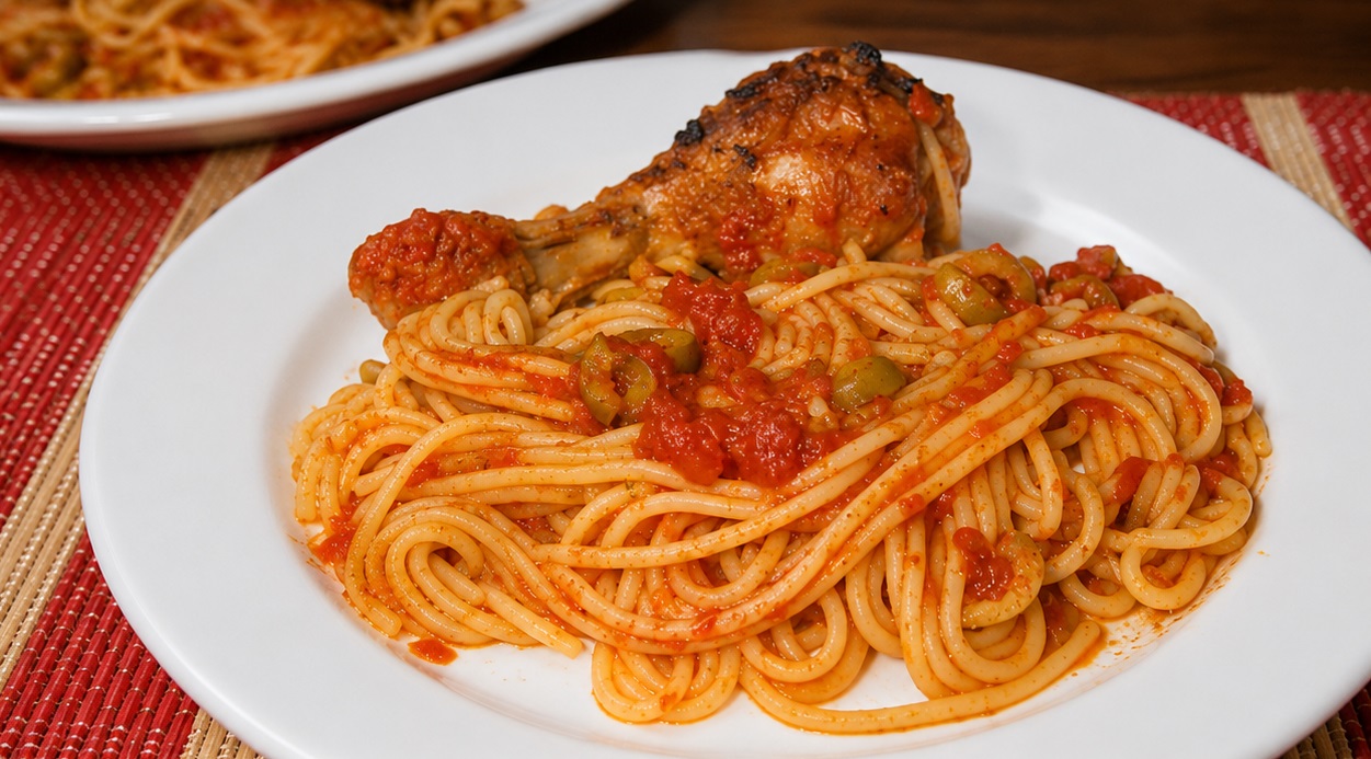Spaghete cu pui la cuptor