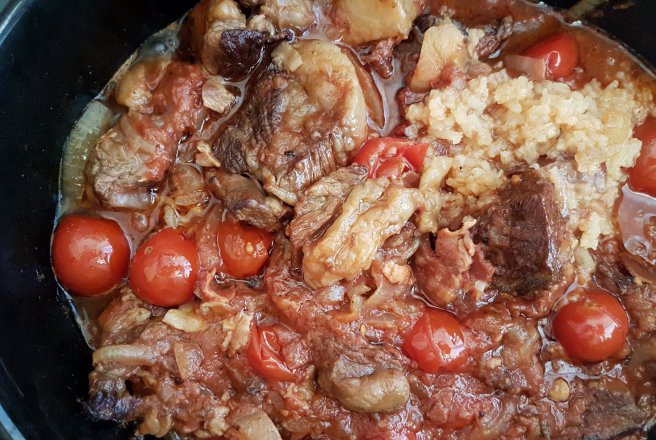 Boeuf a la Catalane (Tocana de vita cu orez, ceapa si rosii) la slow cooker Crock-Pot