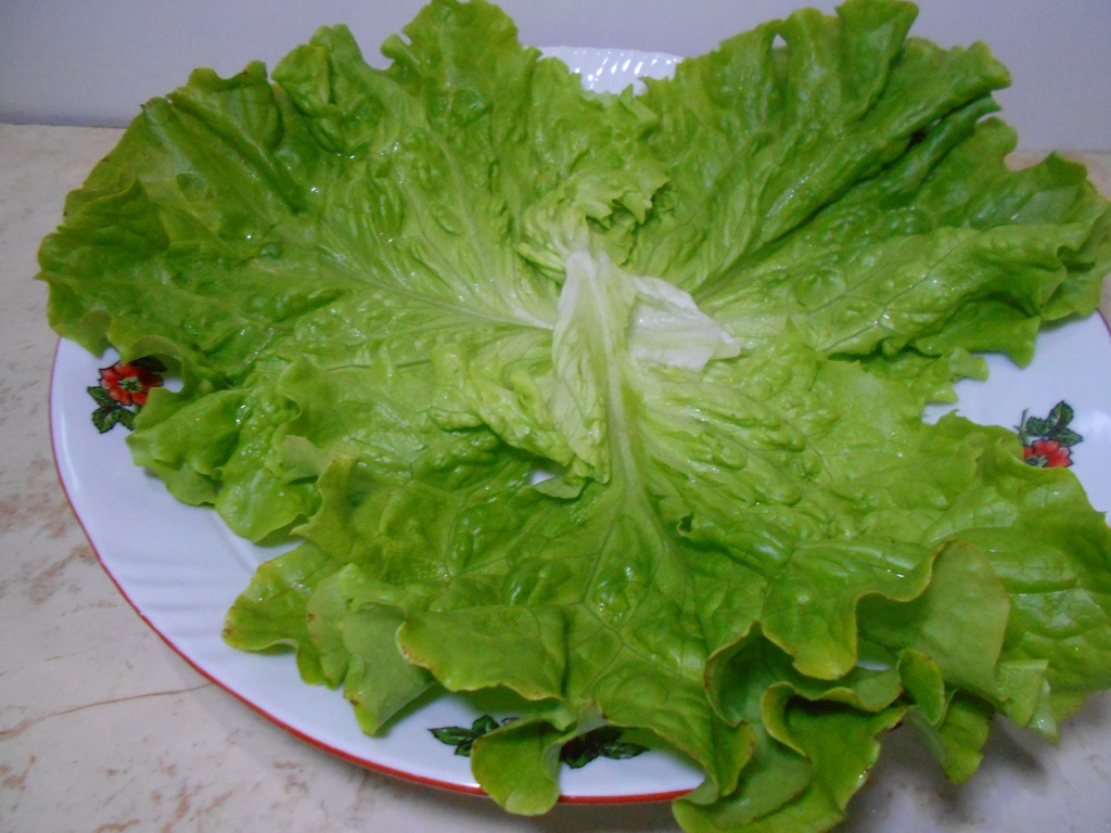 Salata de cartofi, cu ardei copti si salata verde creata