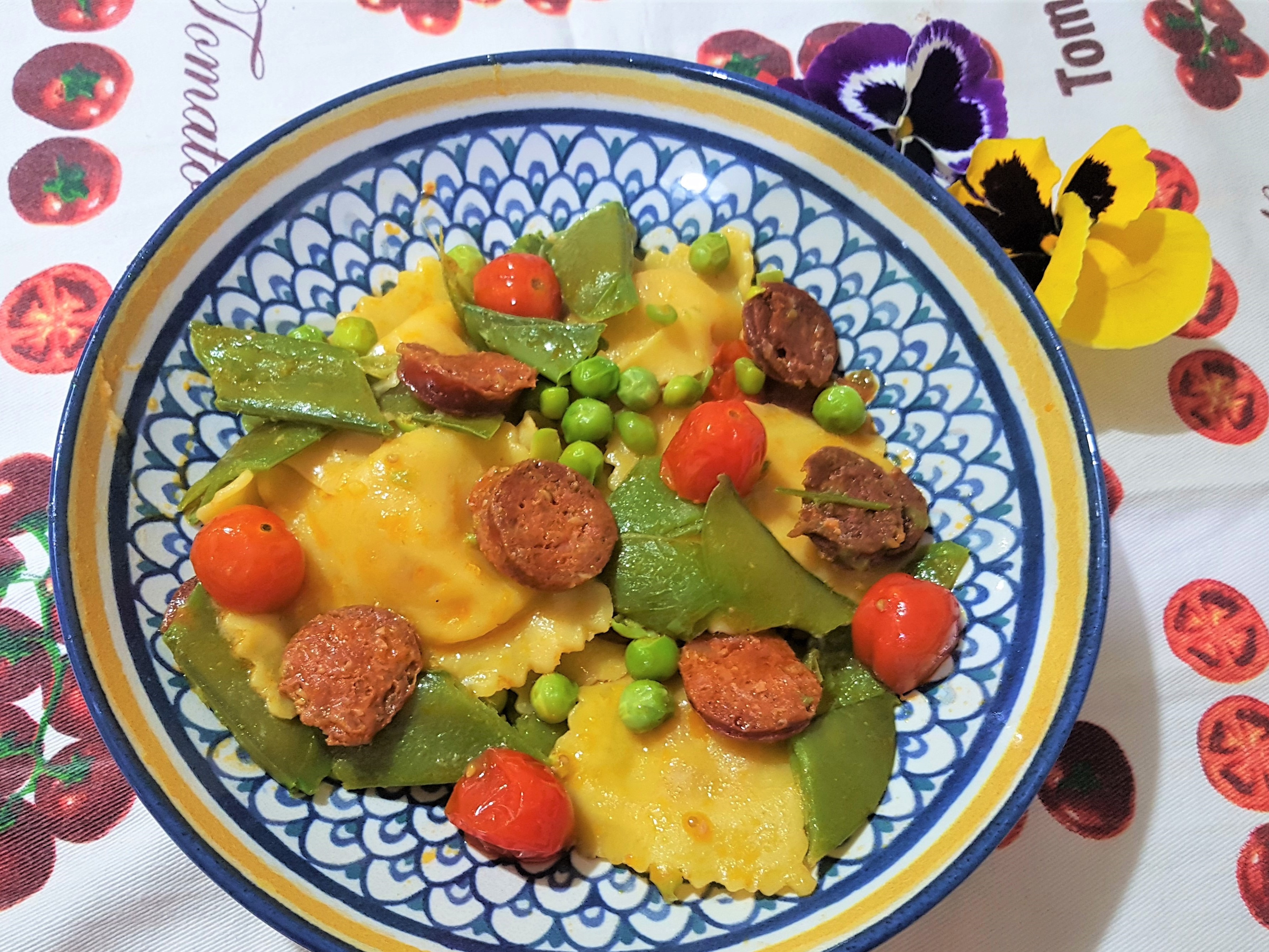 Ravioli cu chorizo si mazare verde