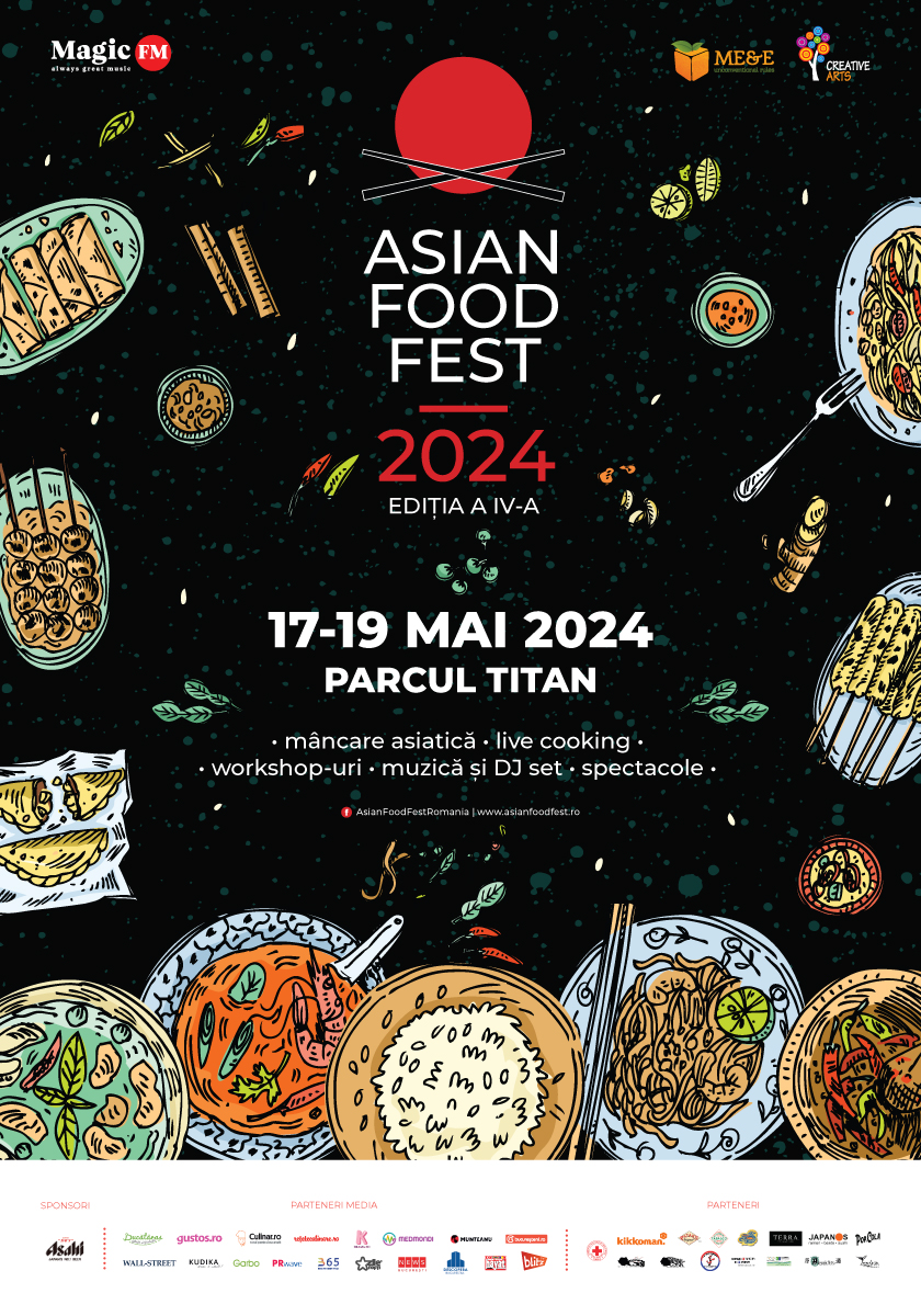 Bucătăriile Asiei se dau în spectacol, în Parcul Titan din București, între 17 și 19 mai 15 țări propun sute de mâncăruri la ASIAN FOOD FEST